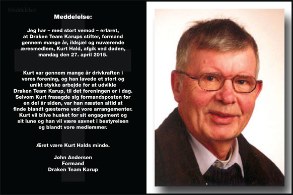 Meddelelse om Kurt Hald's død